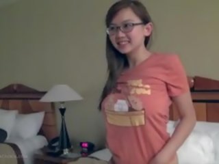 Attractive Busty Asian schoolgirl Fngers In Glasses