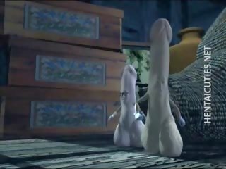 Seksueel aroused 3d hentai strumpet wrijven een reusachtig penis